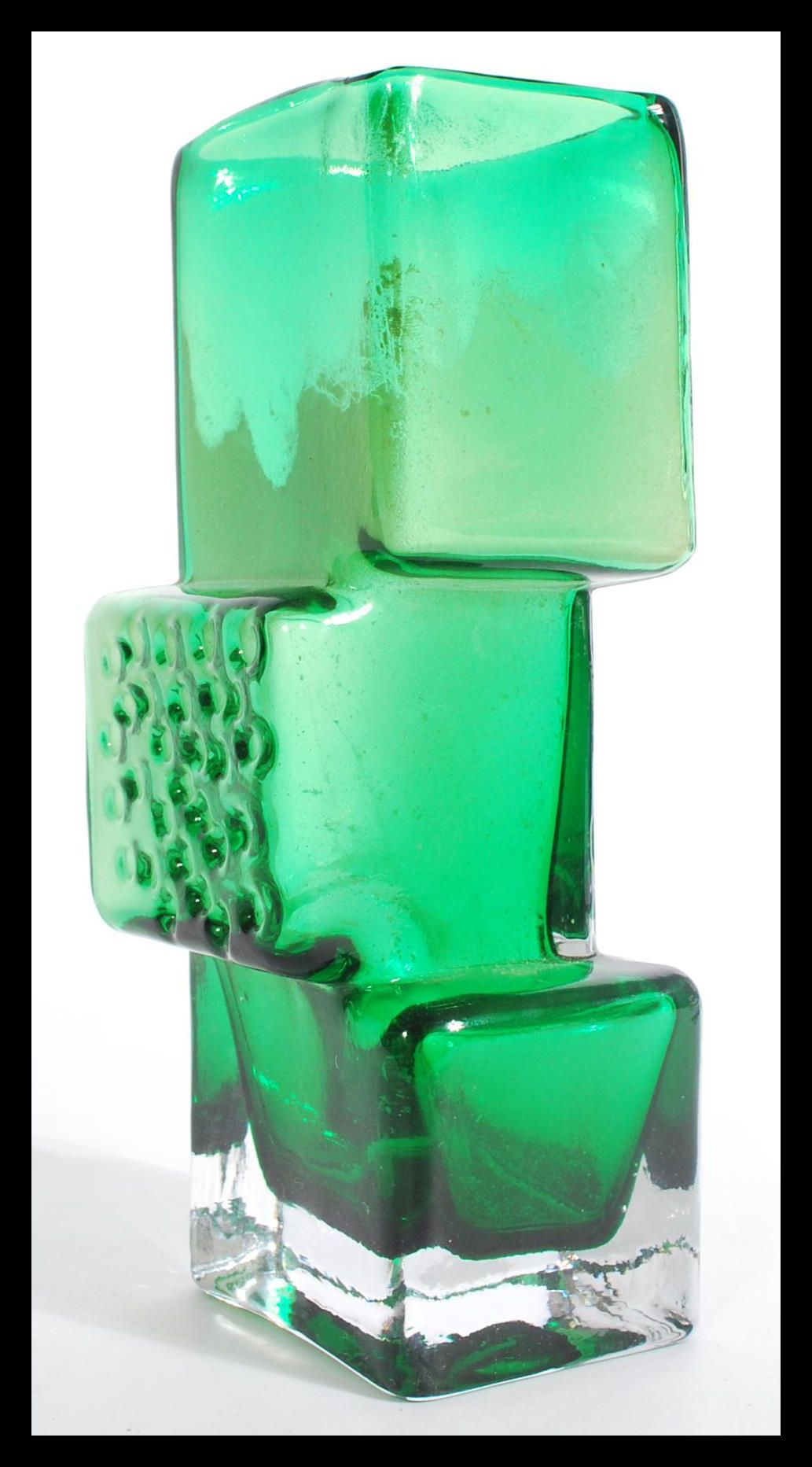 A vintage 20th century Whitefriars style green drunken bricklayer vase in the manner of Geoffrey - Image 2 of 7