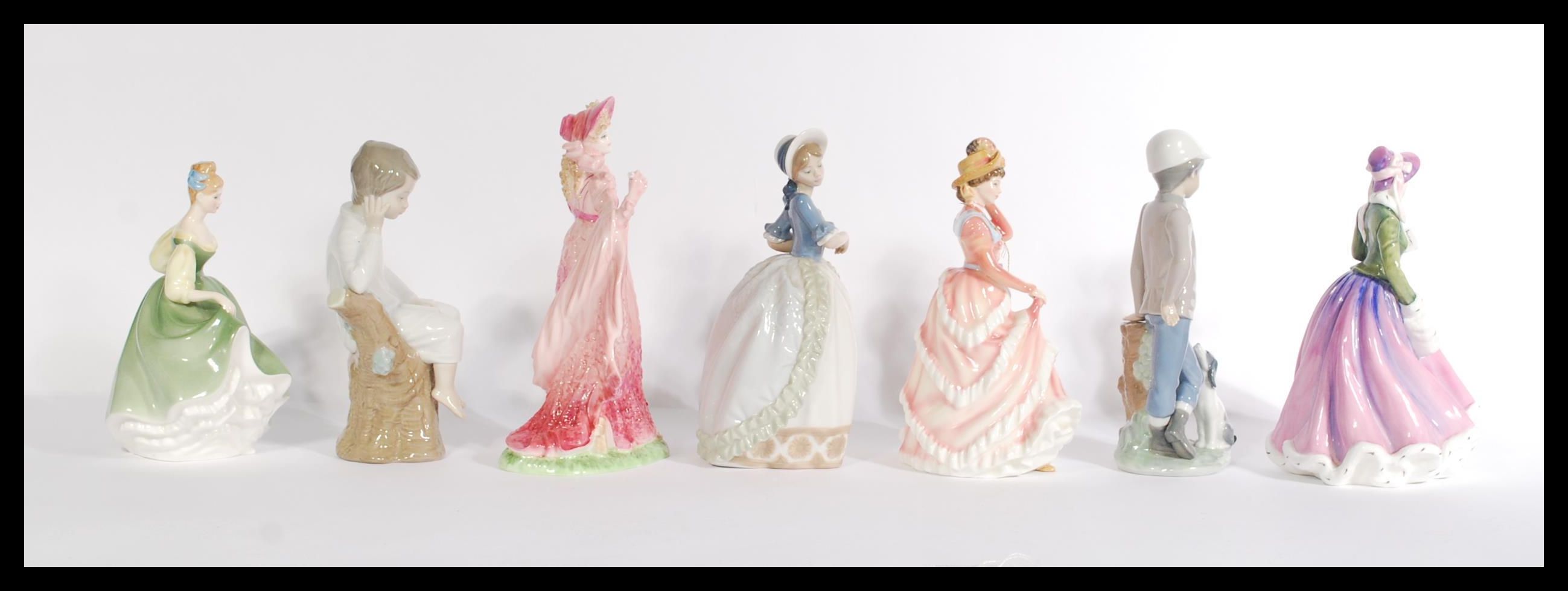 A group of seven Coalport Royal Doulton and Lladro Nao figurines to include two Nao boys and one Nao - Image 4 of 7