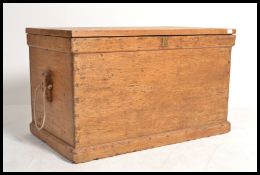 A large Victorian 19th century pine country blanket box chest. Plinth base with panelled sides