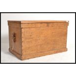 A large Victorian 19th century pine country blanket box chest. Plinth base with panelled sides