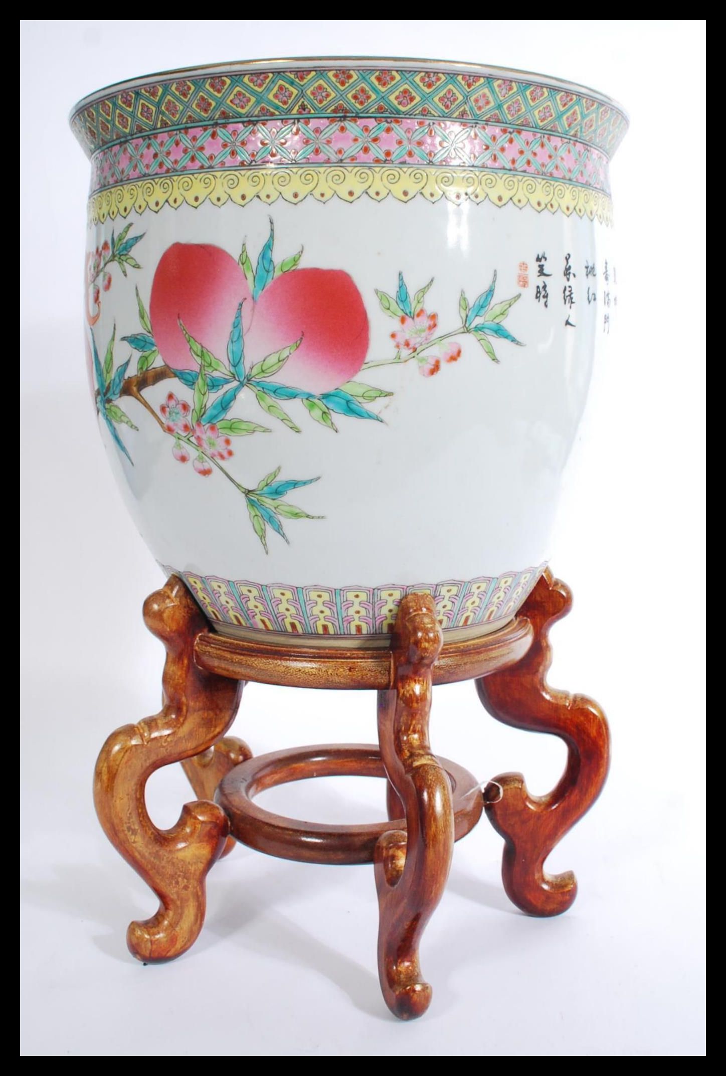 A 20th century large Chinese ceramic planter jardiniere, decorated with peaches and bats of - Image 2 of 6