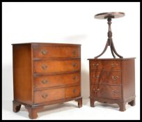 A 19th century bow fronted chest of drawers along with a flame mahogany bachelors bank of three