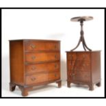 A 19th century bow fronted chest of drawers along with a flame mahogany bachelors bank of three