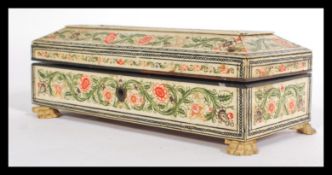 A stunning 19th Century Anglo Indian trinket box, ornately decorated hand painted ivory panels of