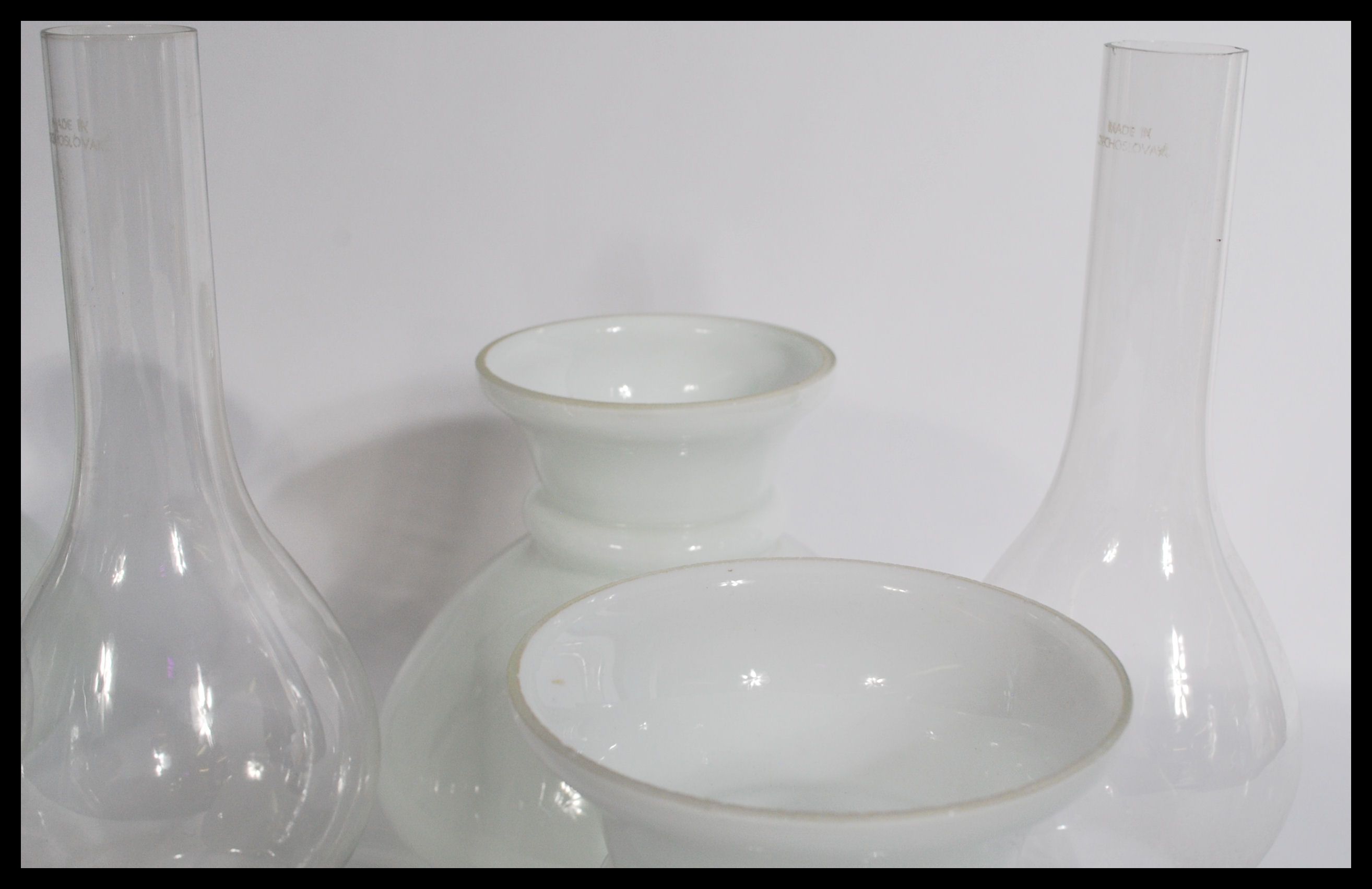 A set of four vintage oil lamp shades and flumes o - Image 6 of 7