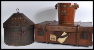 A 19th century Victorian japanned tin hat box along with a Victorian wooden bound case and a small