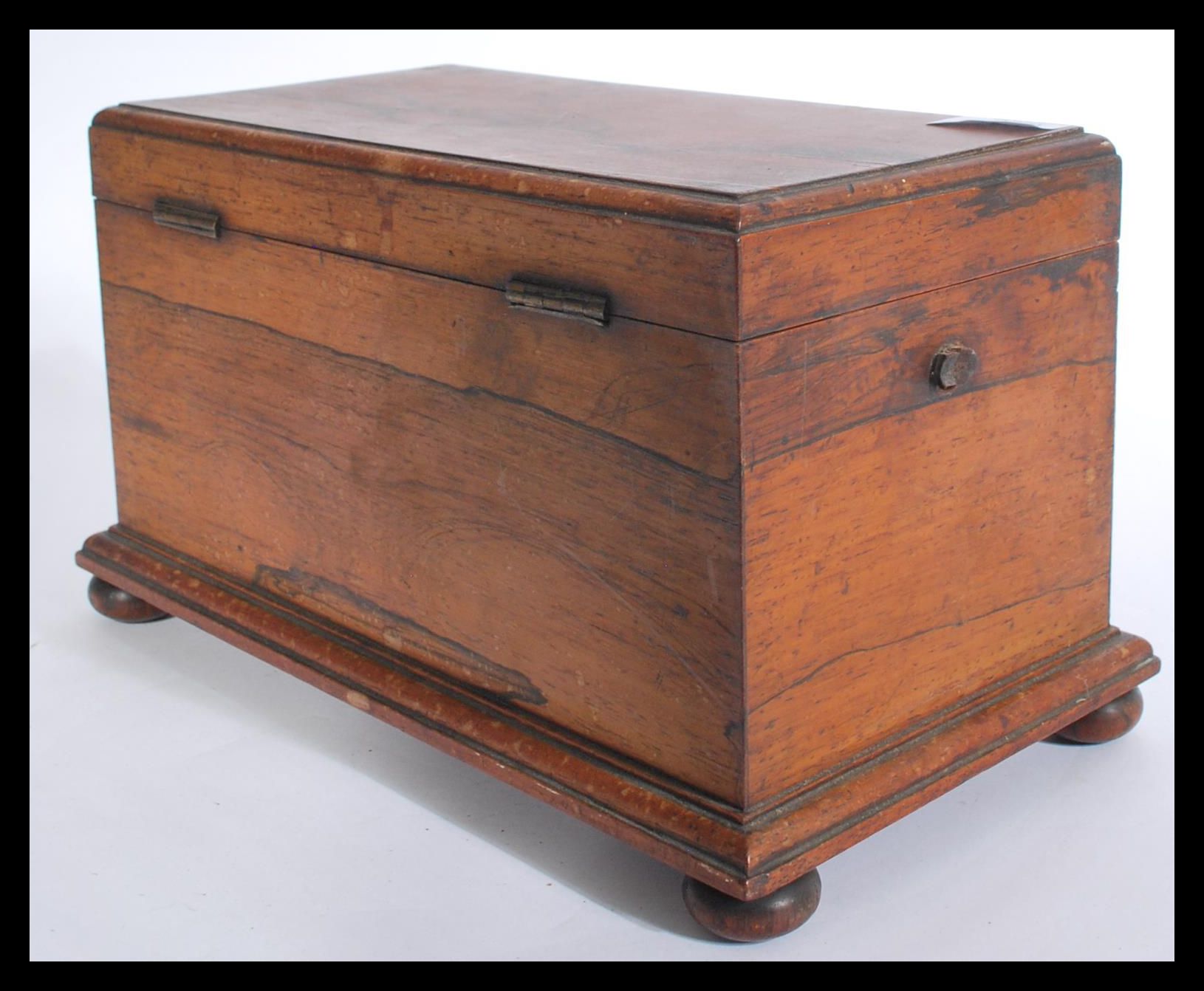 A Victorian rosewood sarcophagus shaped tea caddy, with a quarter reel moulded border, hanging - Image 7 of 7