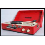 A Steepletone SRP025 retro vintage style portable vinyl record player with detachable speaker and