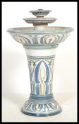 A vintage large pottery water fountain feature having a tapered body with flared bowl. Separates