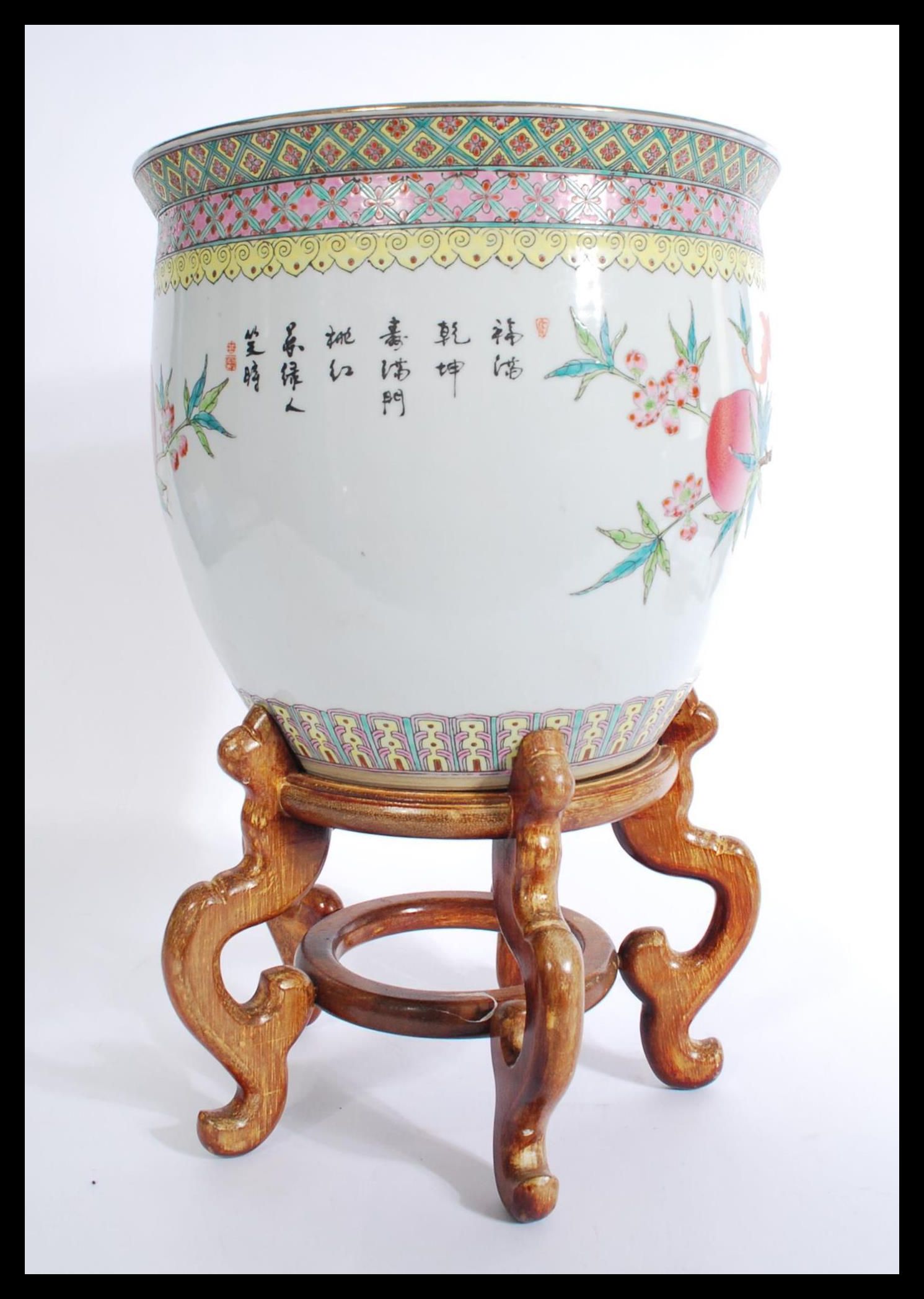 A 20th century large Chinese ceramic planter jardiniere, decorated with peaches and bats of - Image 3 of 6