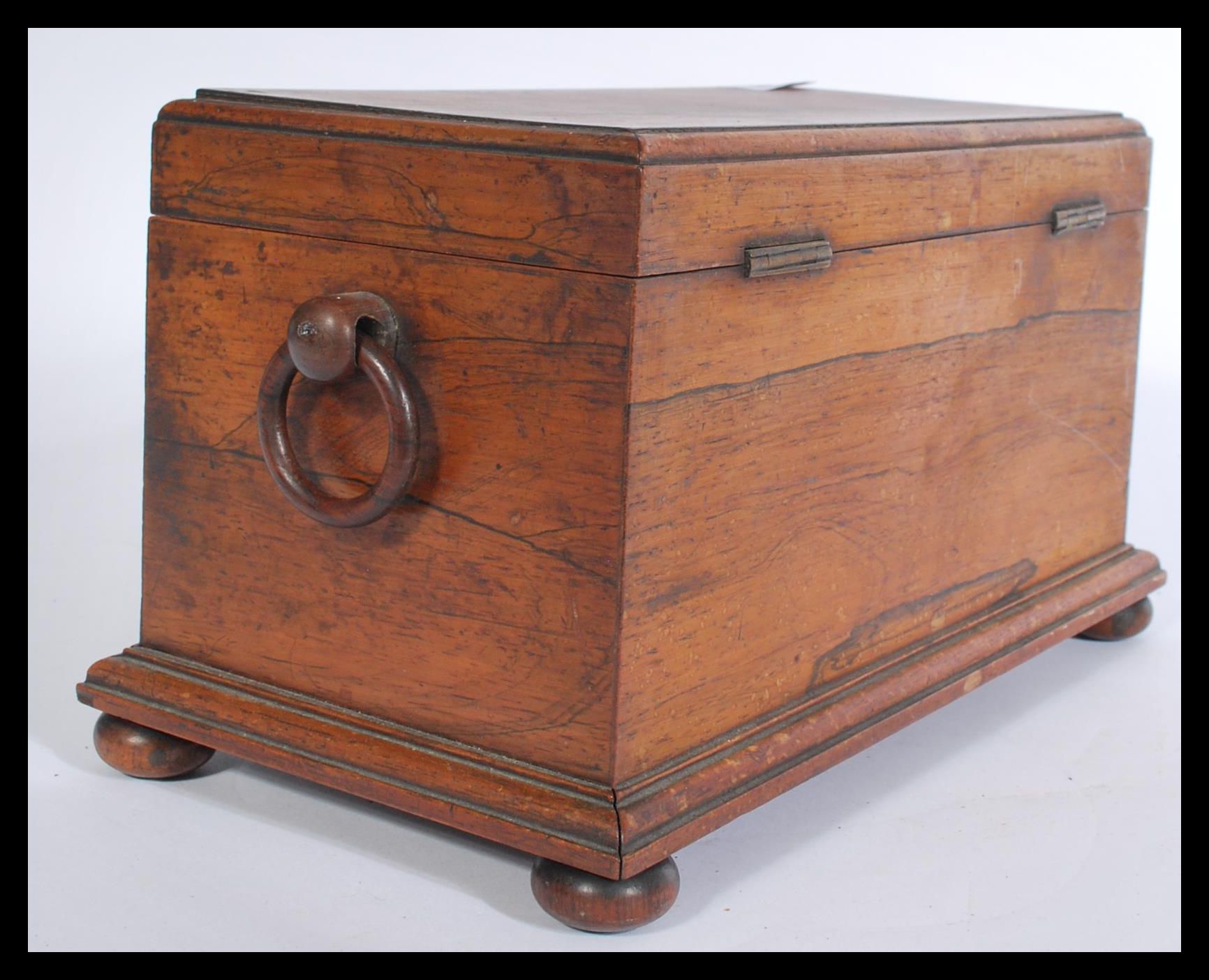 A Victorian rosewood sarcophagus shaped tea caddy, with a quarter reel moulded border, hanging - Image 6 of 7
