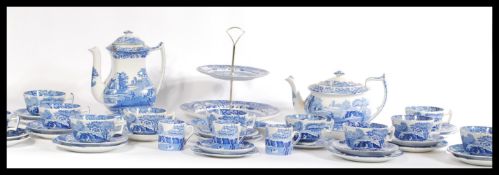 A collection of Spode blue and white willow patter