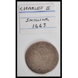 A 17th century Charles II 1663 Shilling silver coi