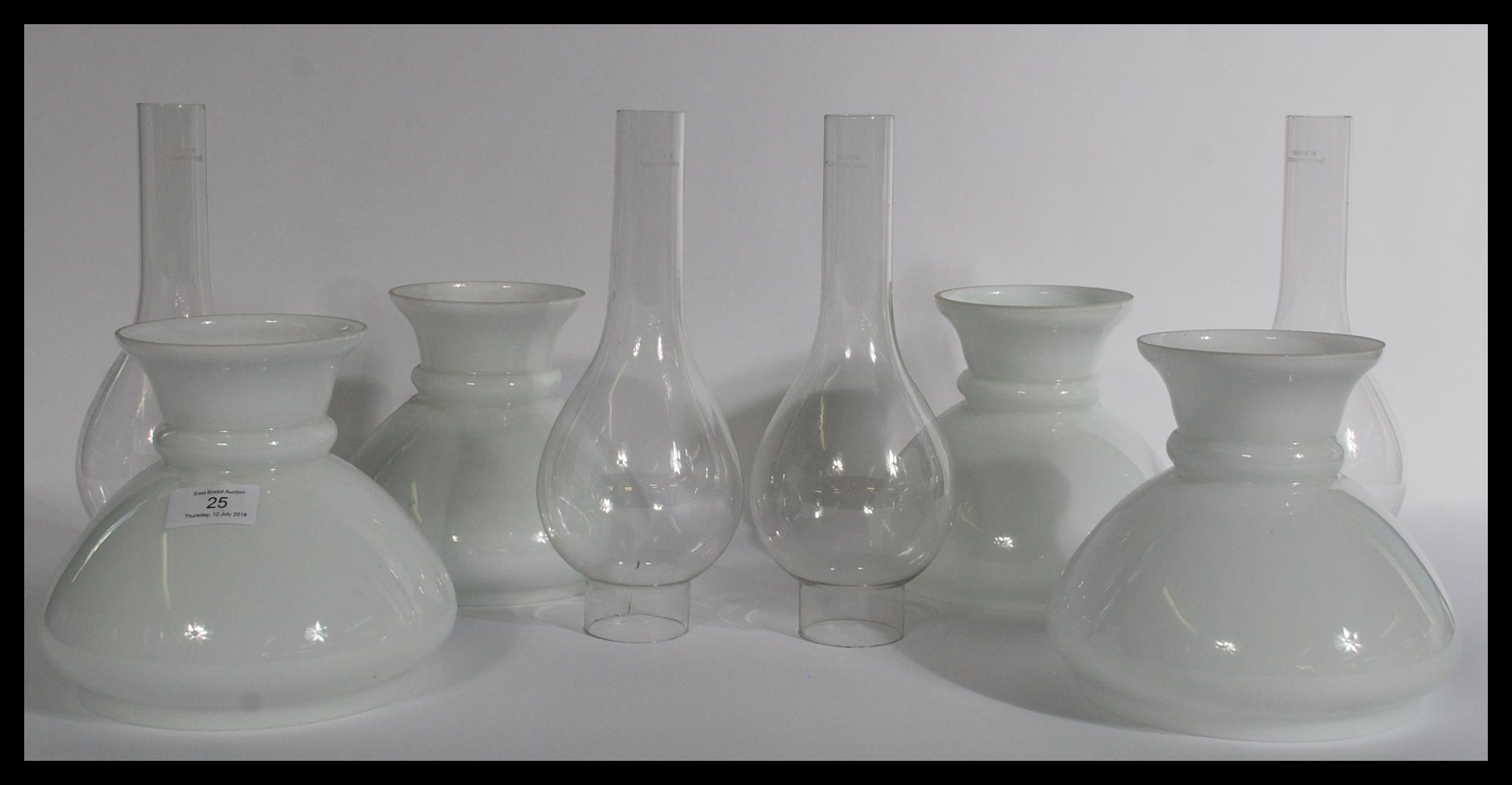 A set of four vintage oil lamp shades and flumes o - Image 2 of 7