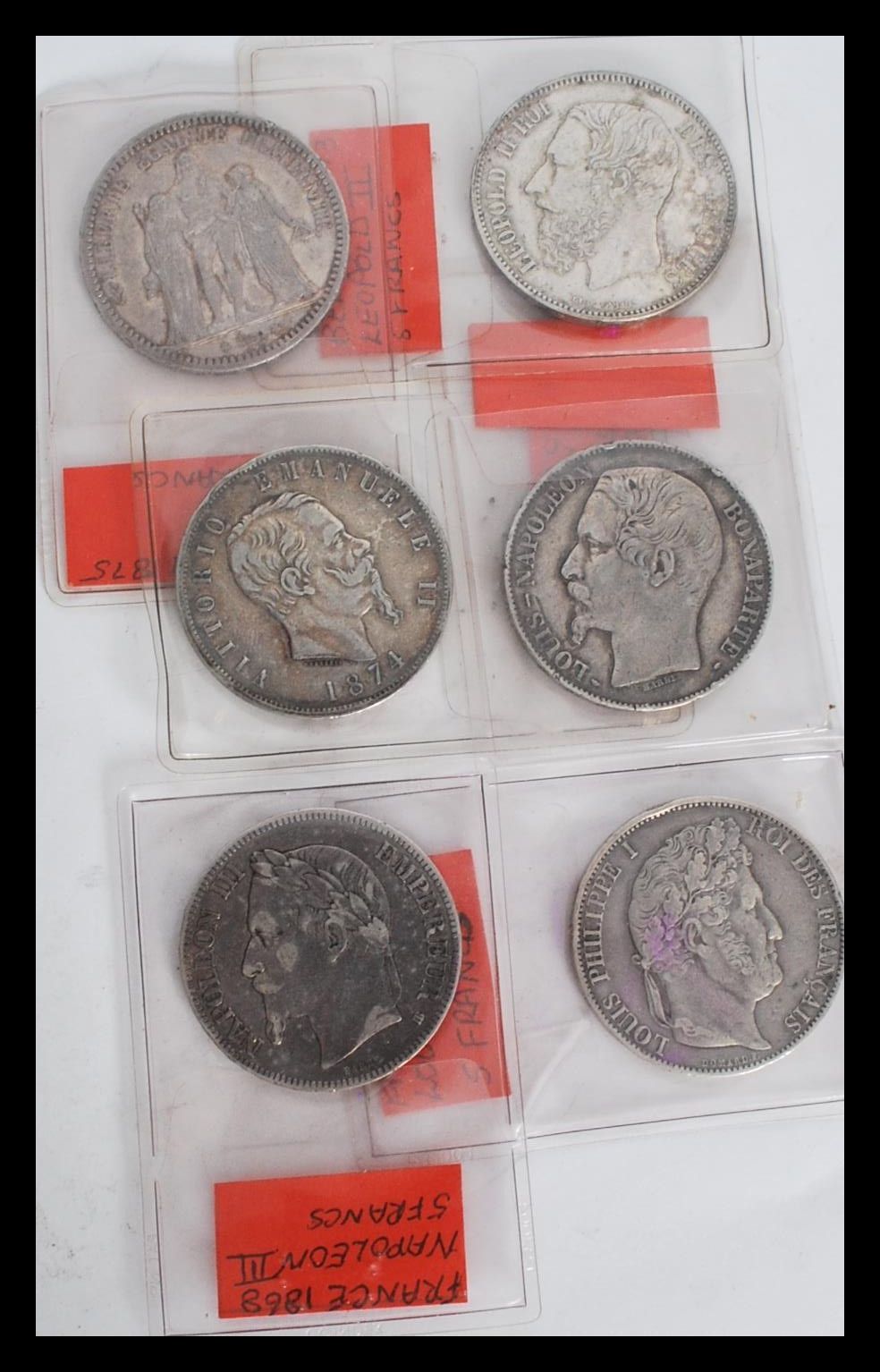 A group of six 19th century Continental silver coins to include French 1844 Louis Phillippe I 5 - Image 5 of 8