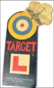A 20th Century retro vintage brightly painted wooden advertising sign of unusual form with
