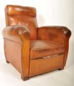 A 1930's Art Deco French club chair / armchair. Full grain original cigarette brown leather being