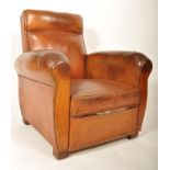 A 1930's Art Deco French club chair / armchair. Full grain original cigarette brown leather being