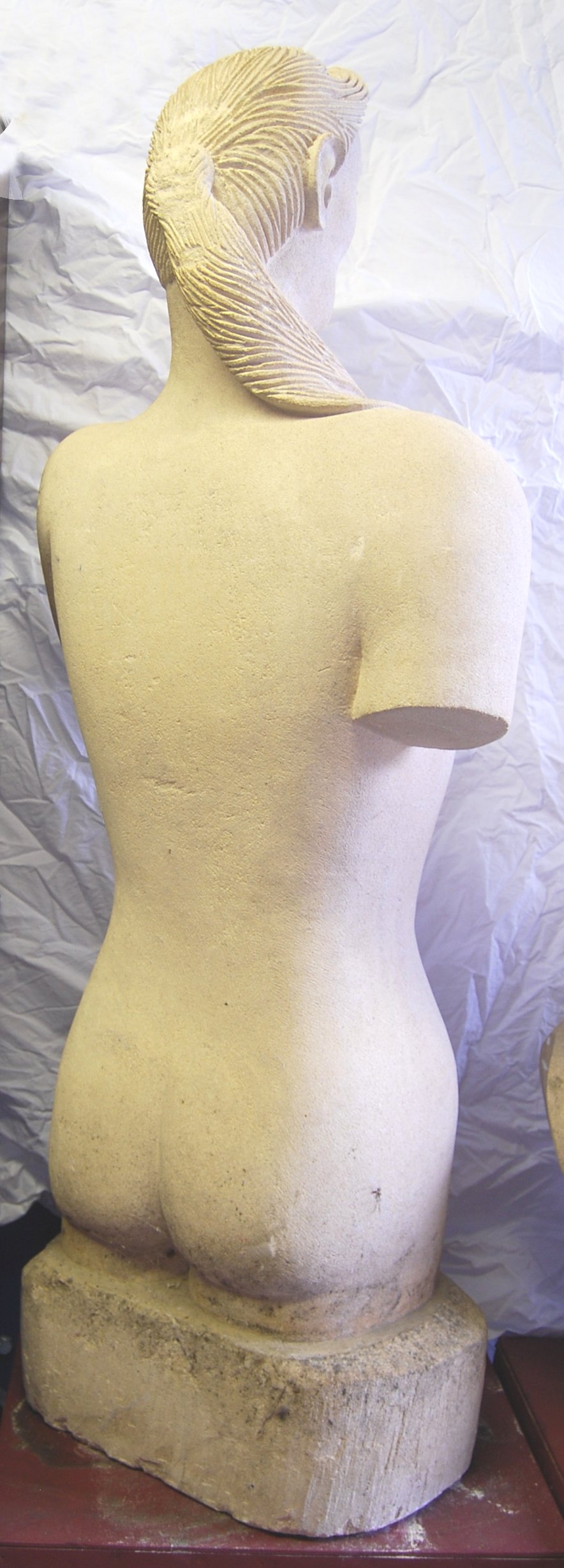 A large carved Bath stone sculpture of a nude women with a scar across where her left breast would - Image 2 of 5