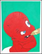 Oliver Jahr 96 ( 20th century )  A large oil on canvas painting of a cartoon character baby with