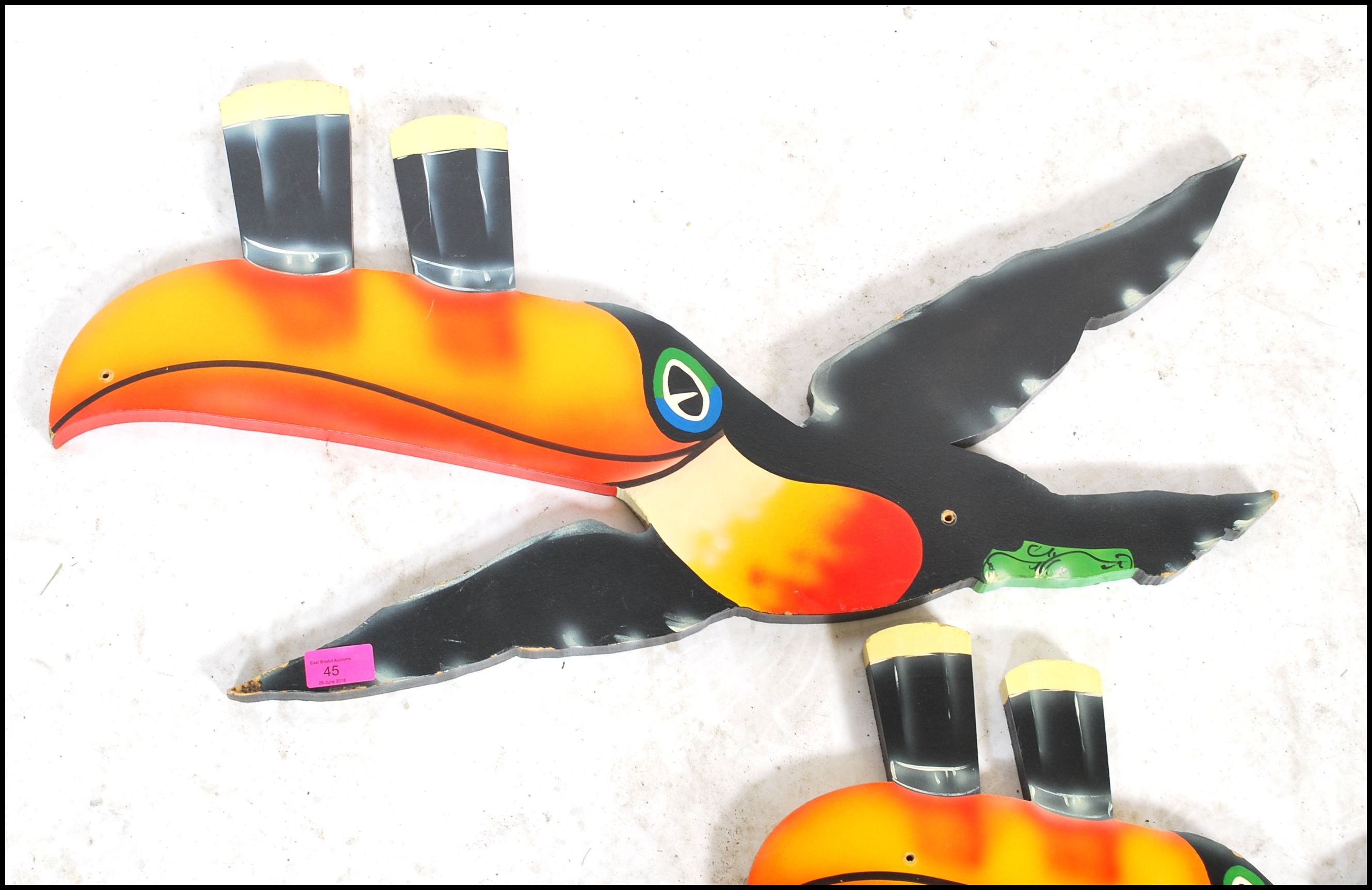 A group of three large advertising point of sale bar / pub graduating Guinness toucans of wooden - Image 2 of 4