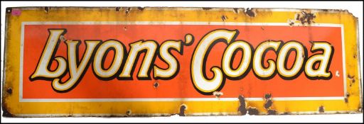 Lyons - A vintage antique industrial enamel sign for ' Lyons Cocoa ' in white, yellow and black on a
