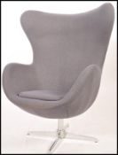 After Arne Jacobsen - A Fritz Hansen style egg chair / lounge / easy armchair in a taupe velour