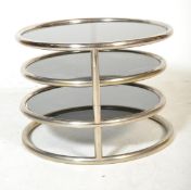 A mid century chrome and smoked glass retro contemporary coffee table attributed to Milo Baughman.