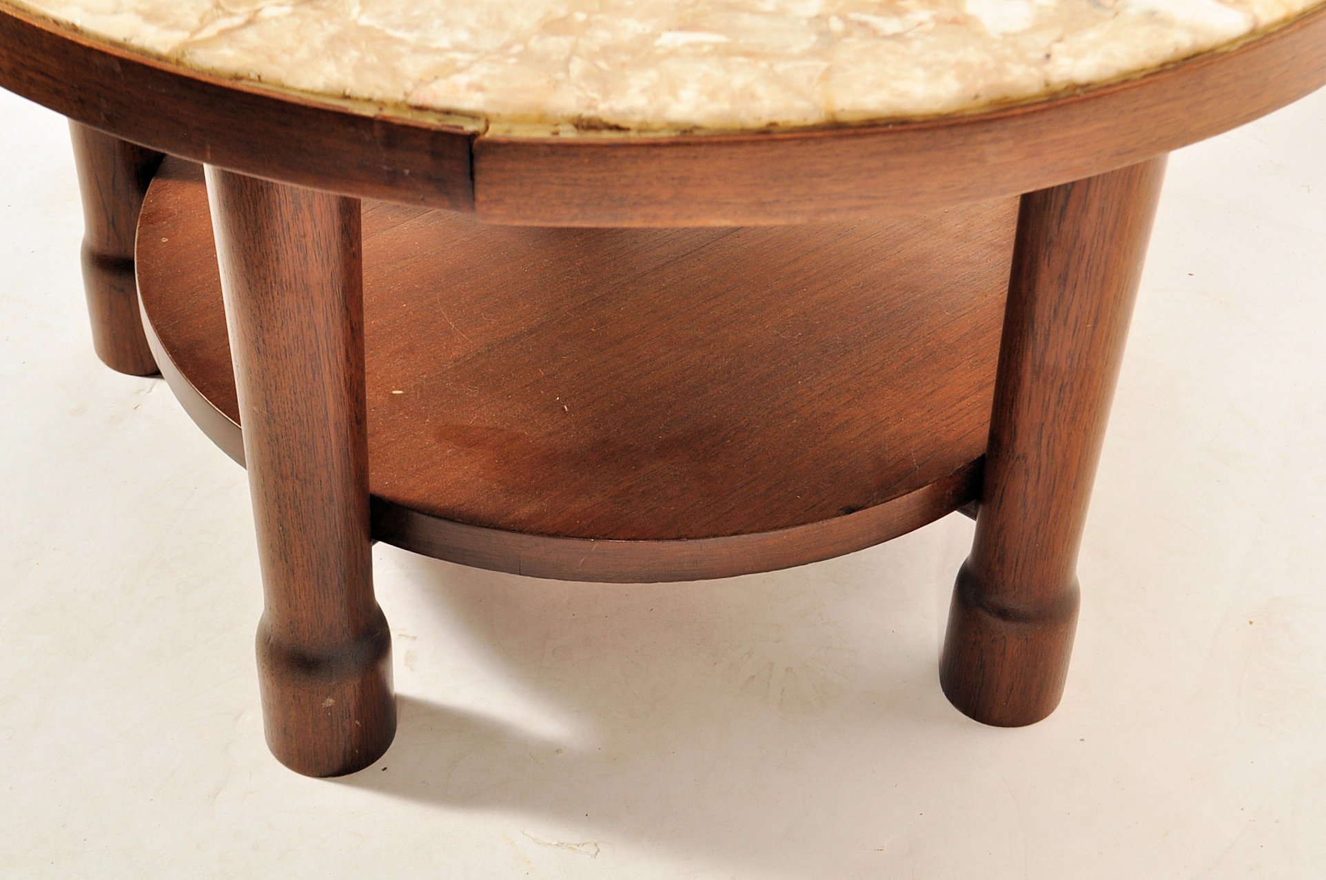 A 1960's retro vintage teak wood and marble coffee table raised on chunky cylindrical supports - Image 3 of 3