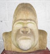 A stunning carved Bath stone sculpture bust of a Gorilla / ape heavily textured.