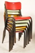 A set of 6x mid 20th Century retro vintage plywood and steel tubular framed stacking chairs, in
