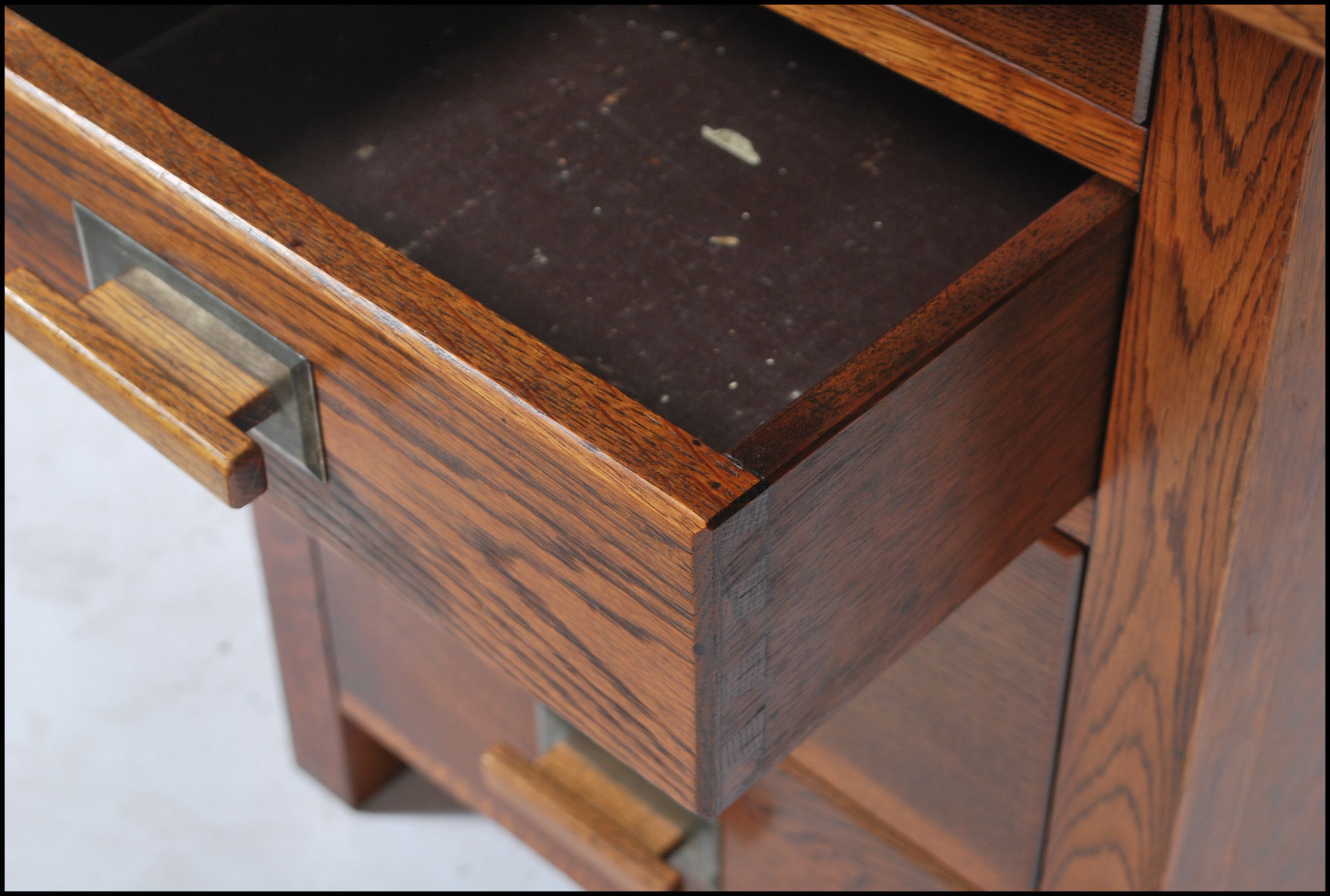 A superb 1930's Art Deco solid oak Air Ministry style twin pedestal desk. Raised on twin pedestals - Image 5 of 7