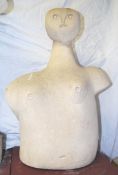 A large abstract carved Bath stone sculpture of nude female bust with a stylised face