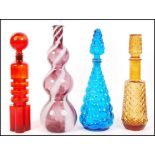 Empoli glass - ' Genie ' - A collection of 4x 1960's retro vintage studio art glass decanters and