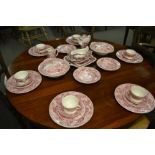 A Mason pink and white dinner service in the Vista pattern consisting of tureens , plates etc. All