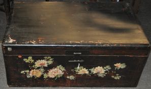 An antique Chinese Gansu province popular wood storage trunk / blanket box / coffer having a red and