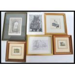 A collection of six framed and glazed pictures to