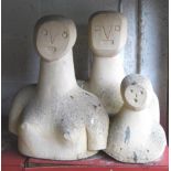 An abstract carve Bath stone sculpture of three bu