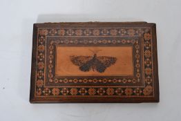 A 19th century Victorian Tunbridgeware inlaid portable writing pad  slope with inlaid butterfly to