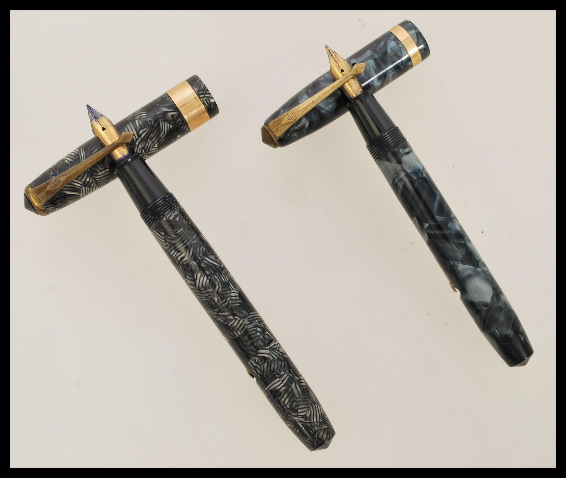 Two vintage 20th century lever fountain / ink pens by Conway Stewart, Conway Stewart 27 ( Grey ) and