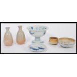 A group of Japanese ceramics and stoneware to include a blue and white footed tazza or cup, pair