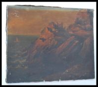 A 19th century continental school oil on canvas painting of a coastal clifftop and ruin castle