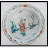 A 19th century Chinese finger bowl having a Famille verte decoration with hand painted scene of a