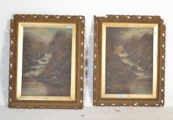 A pair of 19th century oil on canvas paintings set within decorative florentine gilt wood and