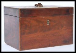A 19th century mahogany inlaid box having hoop handle to lid. Paper labels to interior.