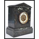 A 19th century Victorian slate marble mantel clock having a white enamel chapter ring with Arabic