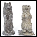 Two 19th century silver plated white metal novelty desk salts in the form of begging dogs.