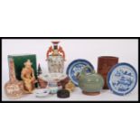 A group of Oriental homeware to include Chinese and Japanese ceramics and stone ware , carved wooden