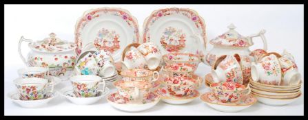 Two Victorian 19th century Staffordshire transfer and hand painted part afternoon tea set services