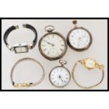 A collection of vintage watches and pocket watches to include hallmarked example, fine silver